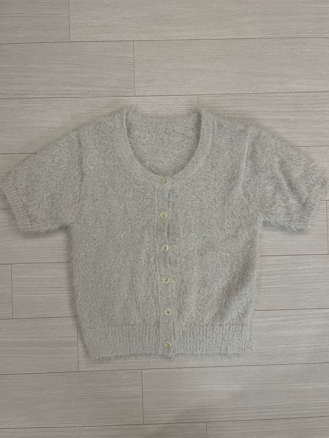 유스 스쿱 넥 니트 가디건 라이트 그레이 S 상품이미지3