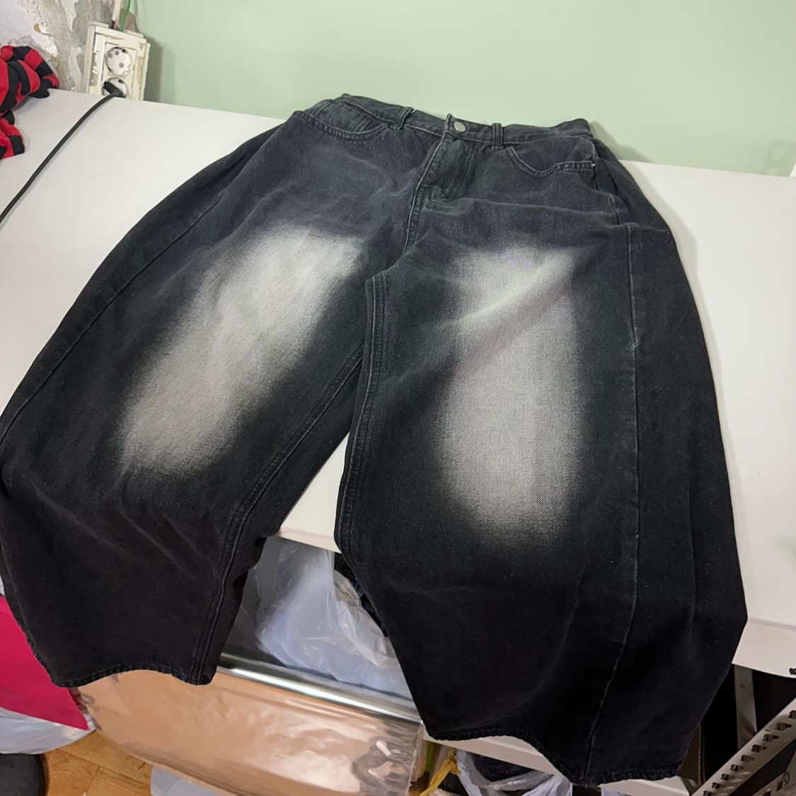 M 빈티지 와이드핏 빈티지워시드 블랙 데님팬츠 상품이미지3