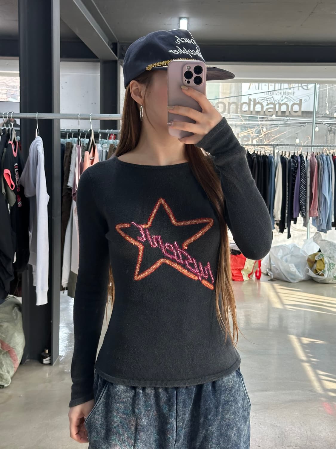 히스테릭글래머 스타 네온글리터 스펠아웃 니트 롱슬리브 상품이미지1