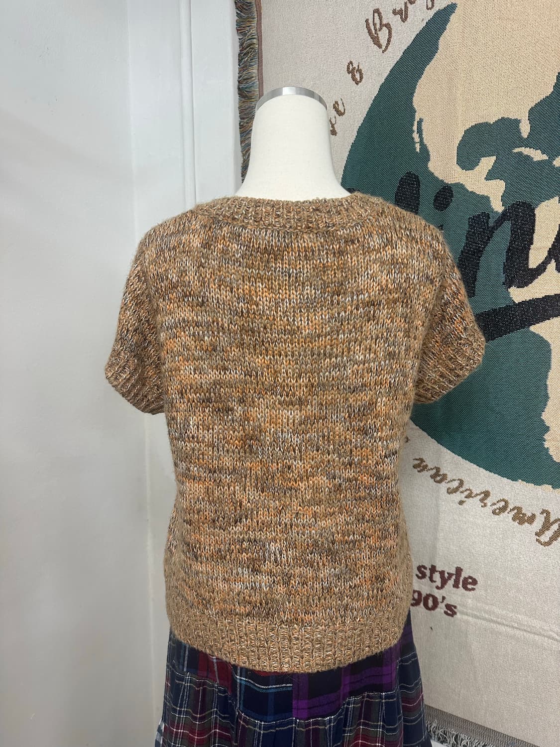 일본빈티지 핸드니트 플라워 디테일 울 블렌드 반팔 니트 가디건 상품이미지4