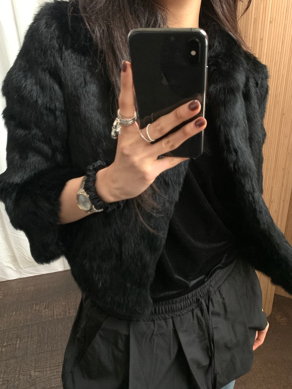 빈티지 블랙 크롭 퍼 자켓 상품이미지1