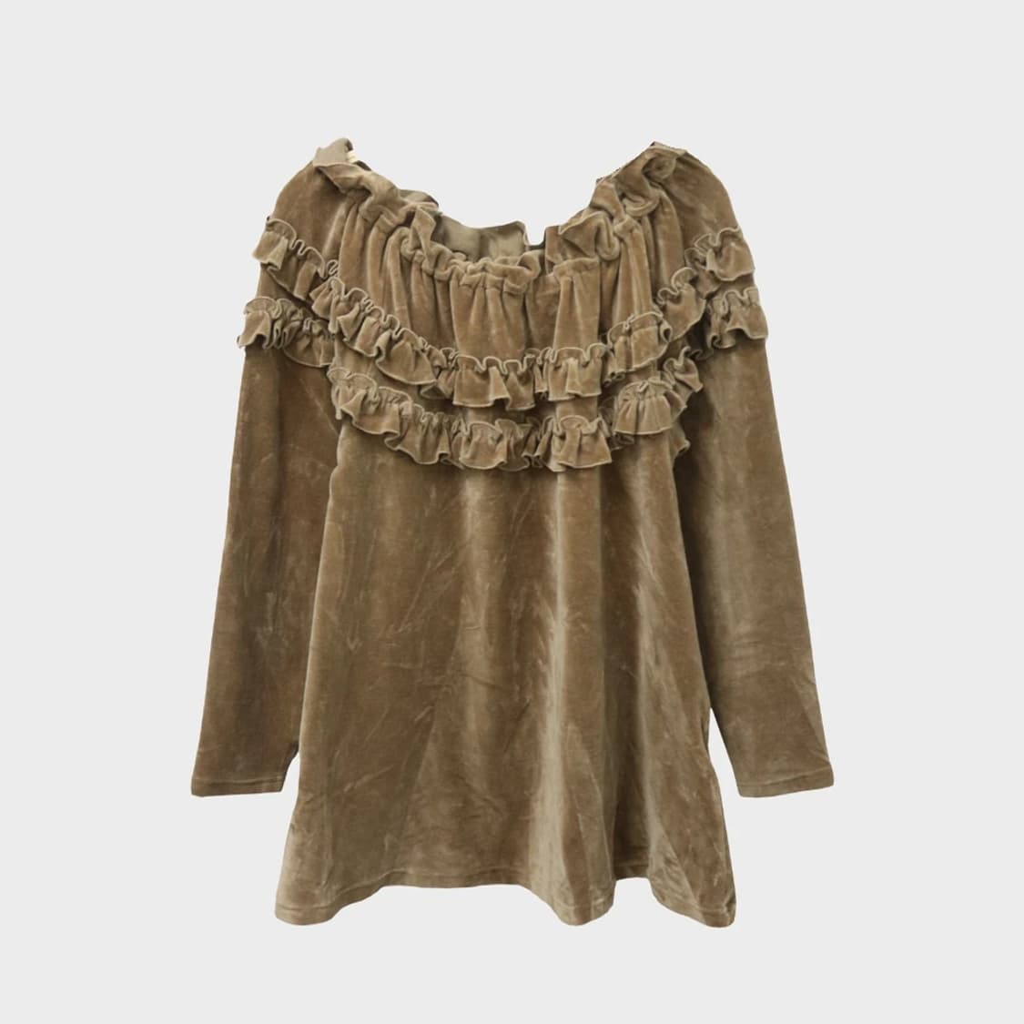 브라운 프릴 벨벳 블라우스 61415 상품이미지1