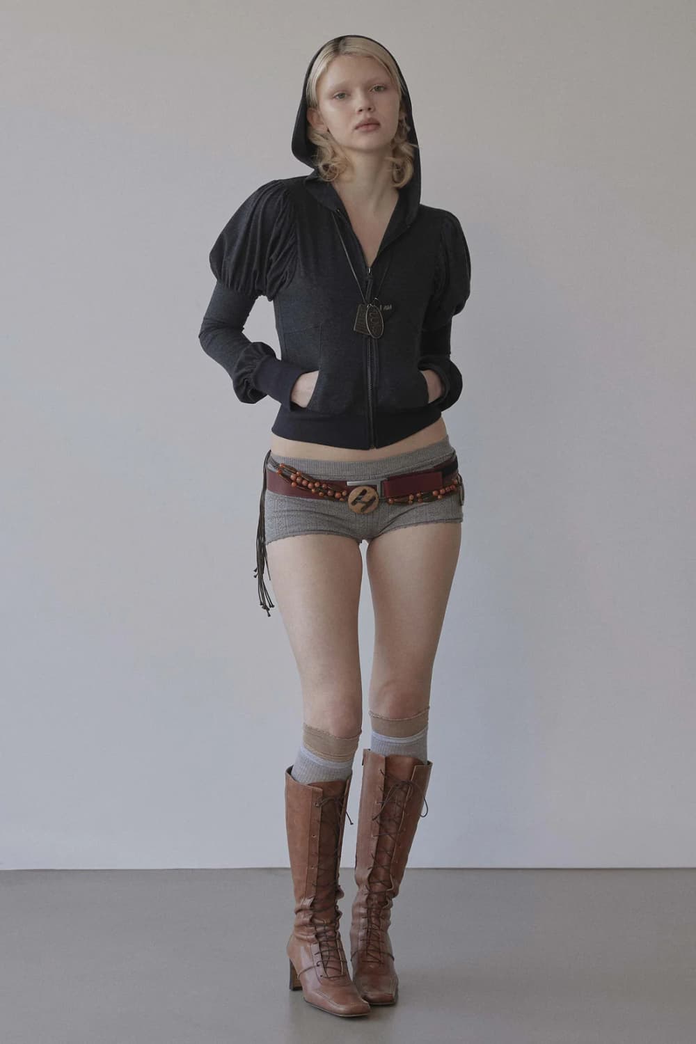 Solid Zip-Up Hoodie Charcoal 상품이미지5