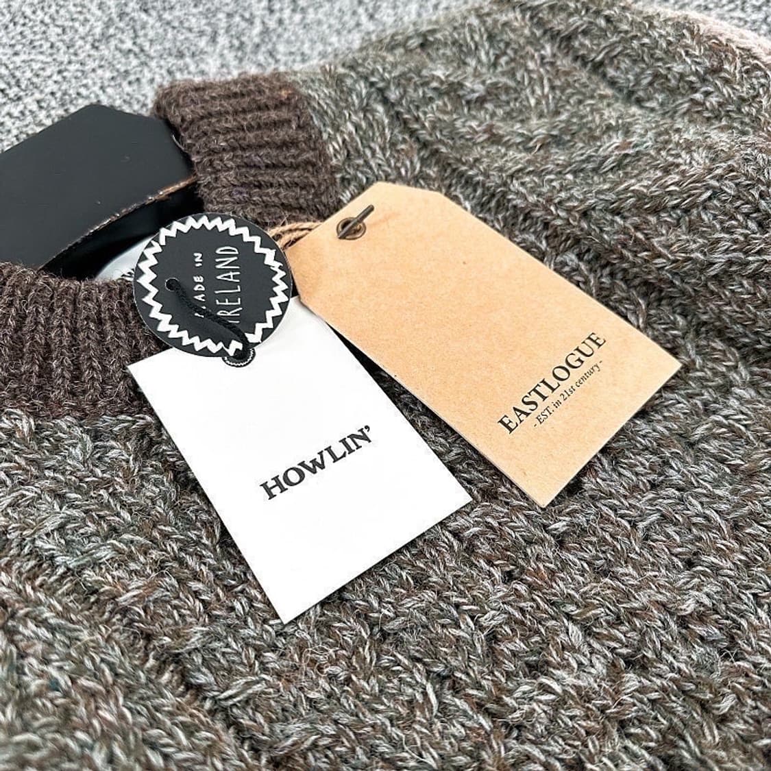 (정품/새상품) 이스트로그 X 하울린 남성 카키그린 케이블 울 니트 상품이미지5