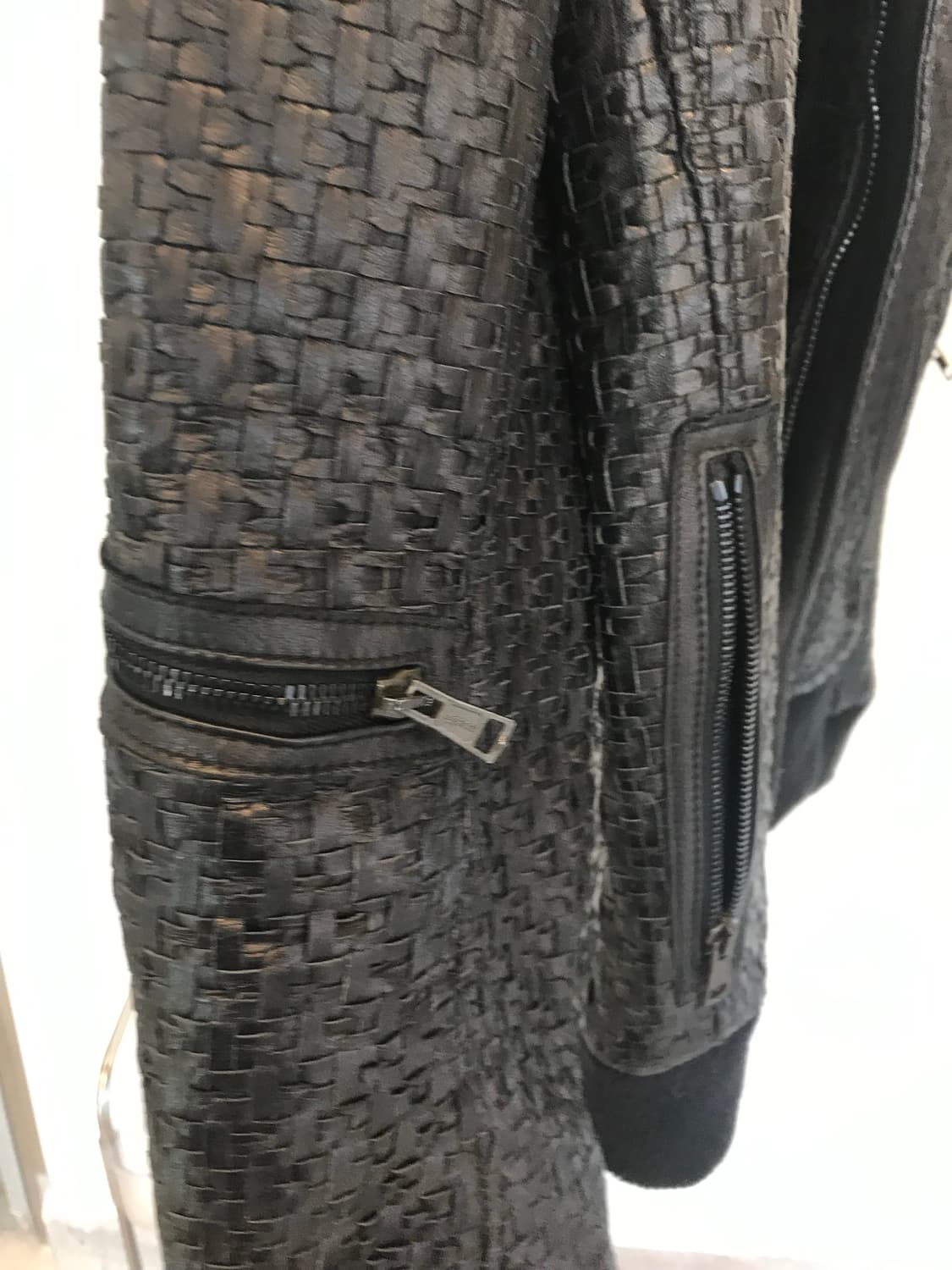 Woven Fur-Collar Leather Moto Jacket 상품이미지7