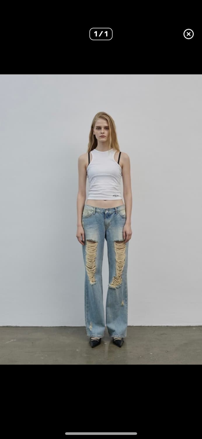 보헤미안서울 데미지 와이드 데님 상품이미지1