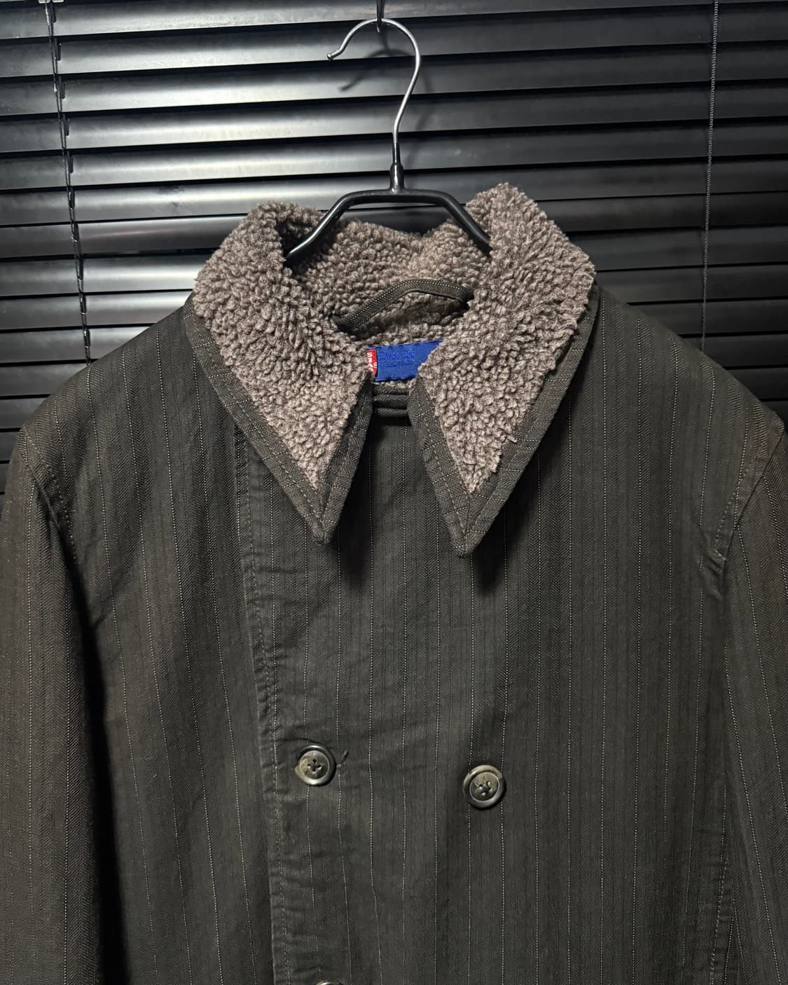 리바이스 헤링본 스트라이프 데님 쉐르파 트러커 더블 피코트 부클 양털 M 상품이미지4