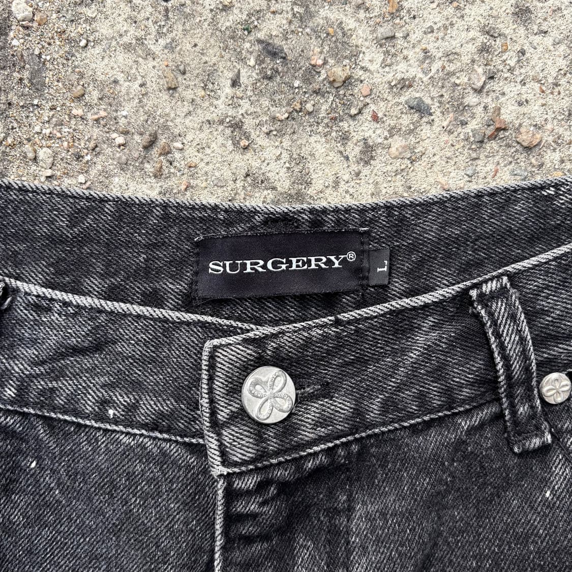 (L) 써저리 블리치 클로버 흑청 데님 팬츠 상품이미지5