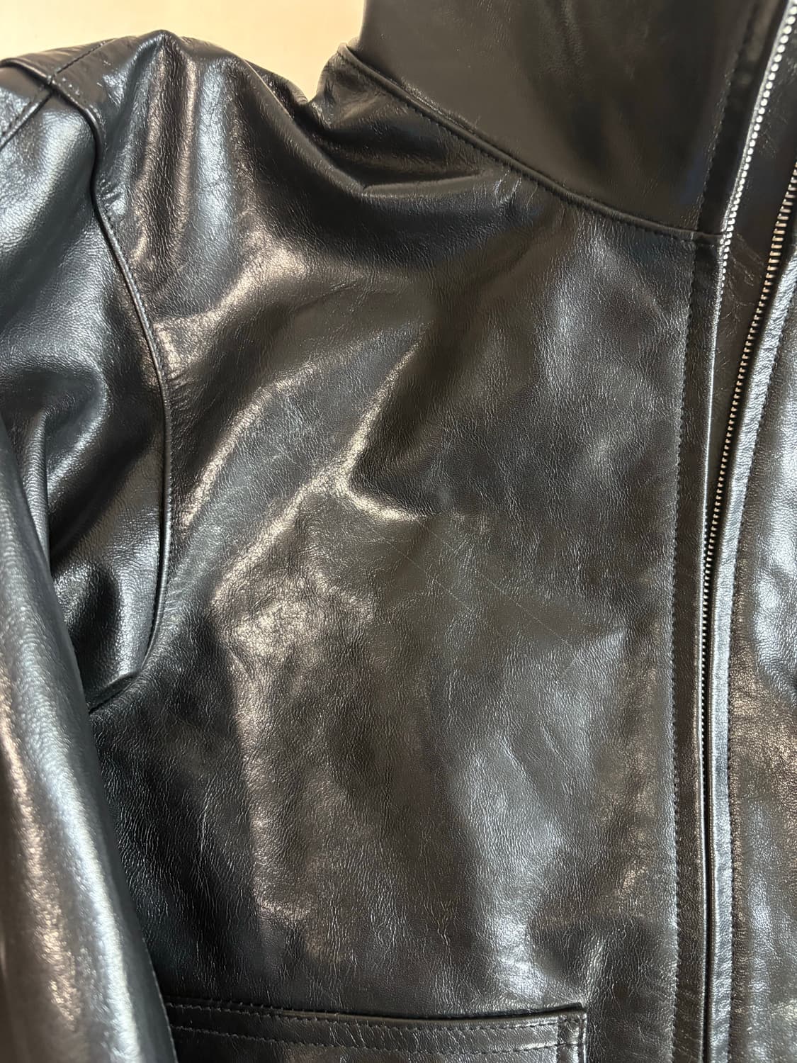 [4] 오라리 25fw 하드 램스킨 레더 블루종 상품이미지7