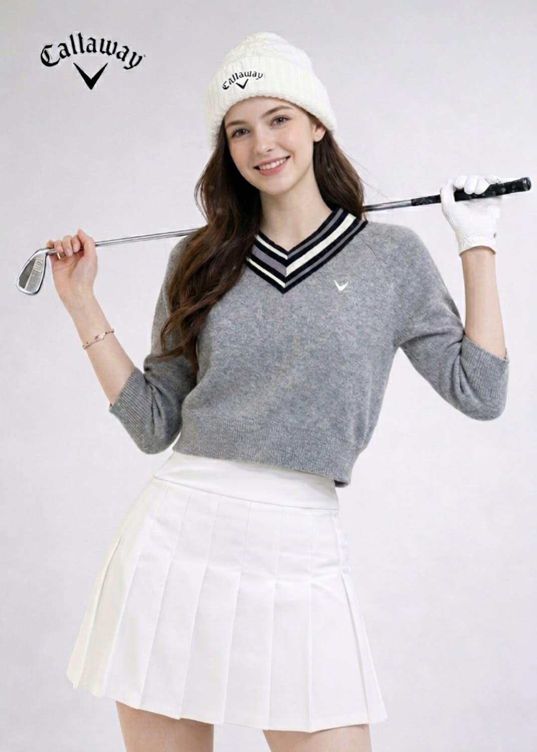 캘러웨이 여성 캐시미어100 세미크롭 니트탑 상품이미지1