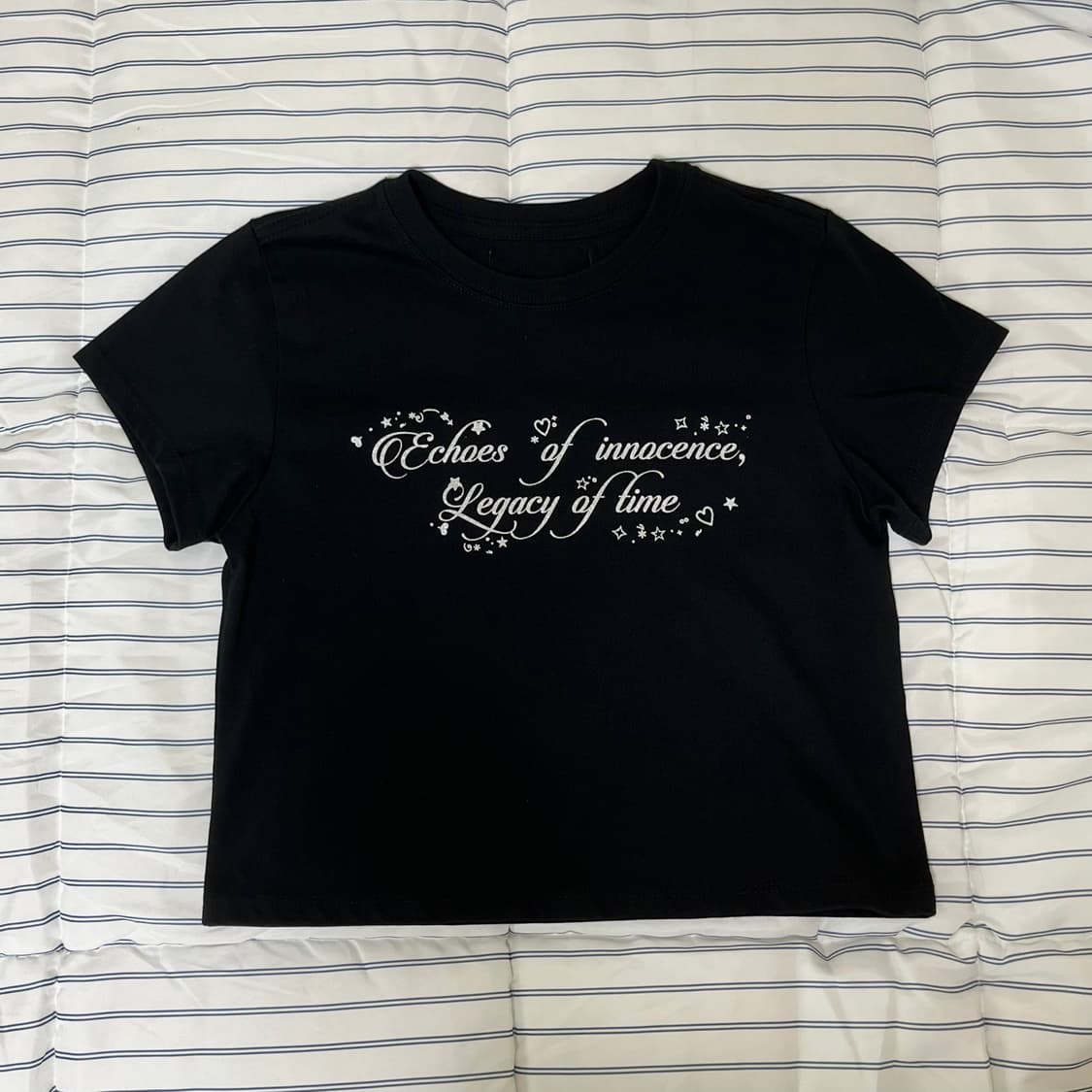 핍펫 글리터 반짝이 별 하트 레터링 블랙 반팔티 판매 상품이미지5