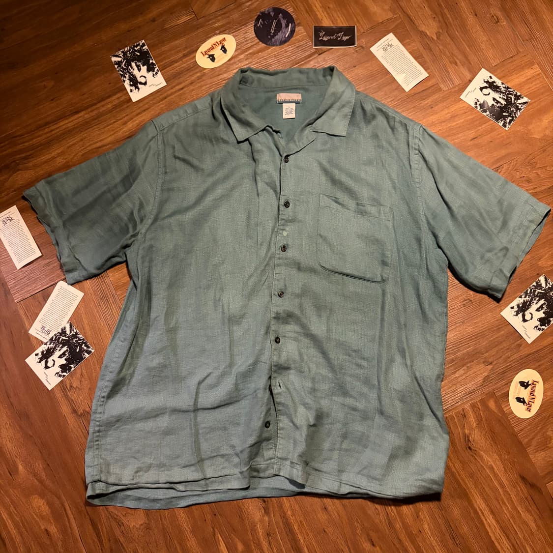 JAPANESE VINTAGE BLUE GREEN LINEN SHIRT 상품이미지1