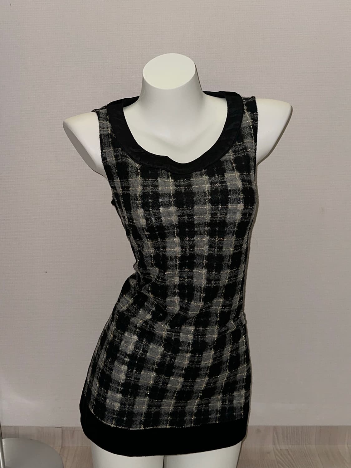 빈티지 트위드 슬리브리스 미니 원피스 상품이미지2