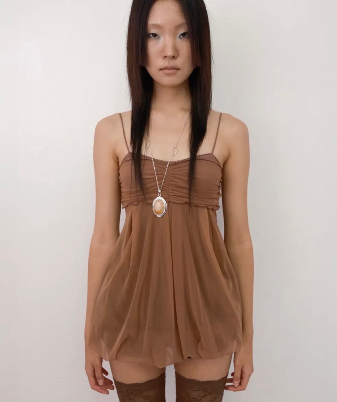 LOSESLEEPOVER 메쉬 플러프 미니 탑 모카 상품이미지2