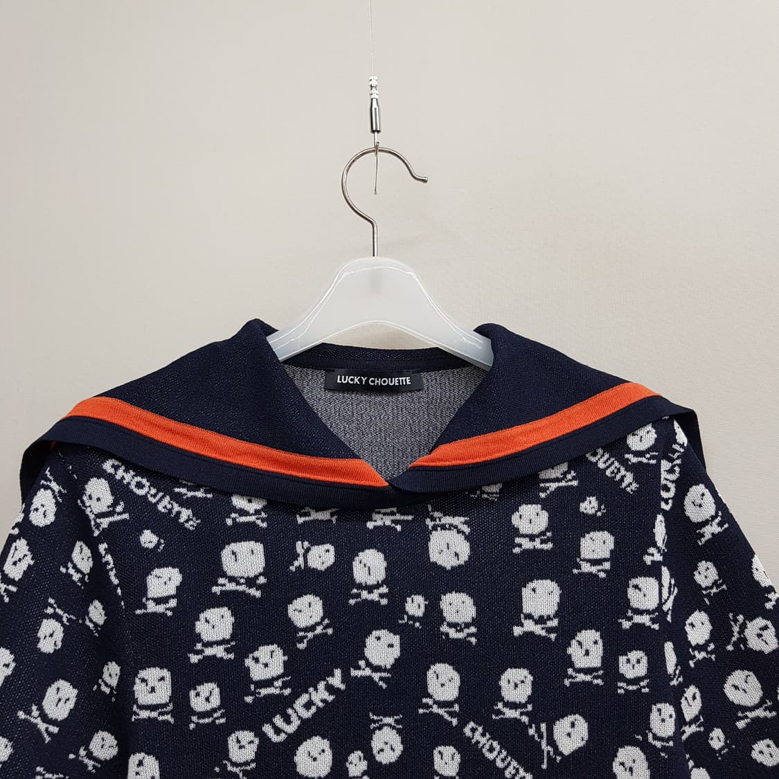 럭키슈에뜨 2022 세일러 카라 스마일 패턴 반팔 니트 F사이즈 상품이미지2