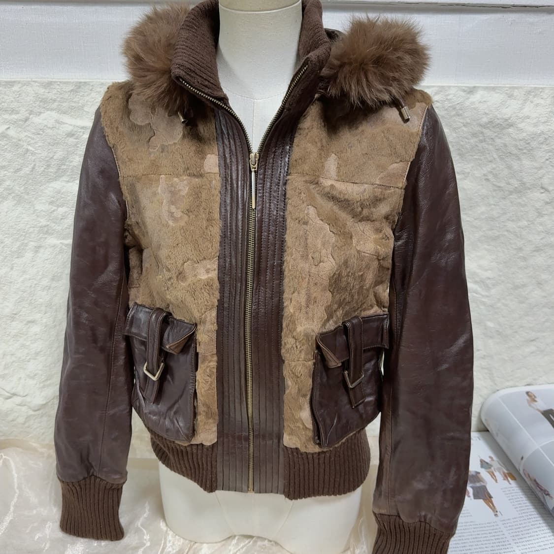 빈티지 토끼털 후드 양털 염소새끼털 포켓 양가죽자켓 상품이미지1
