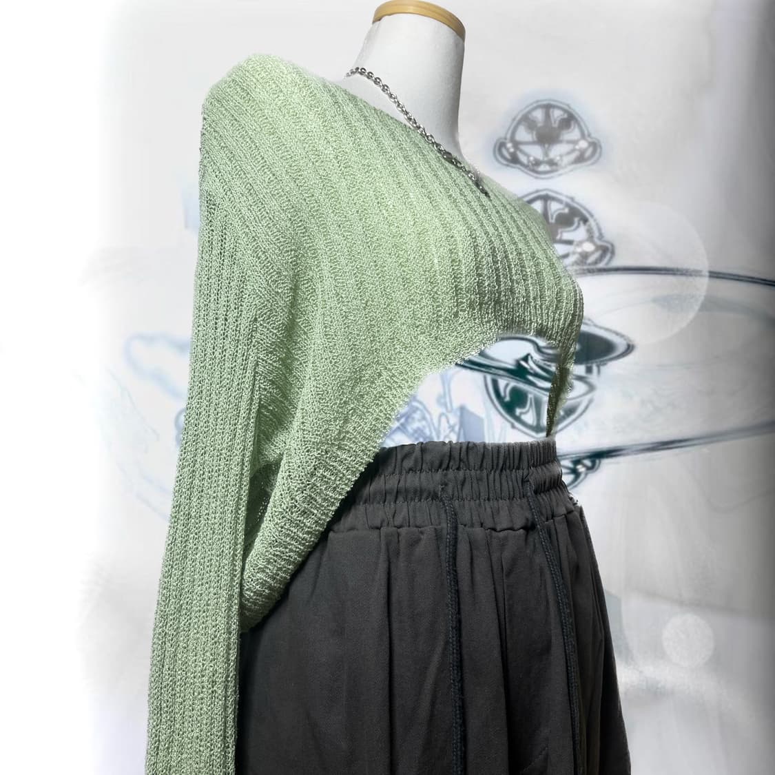 빈티지 올리브 크롭니트 + 차콜 카고 코디 set 상품이미지5