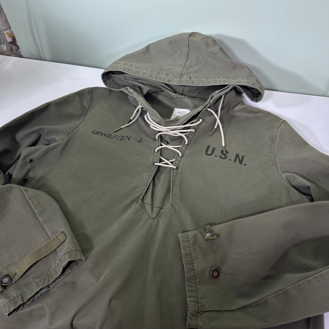 M-L 빈티지 UNCLE FU 카키 로브넥 USN 유틸리티후드 상품이미지2