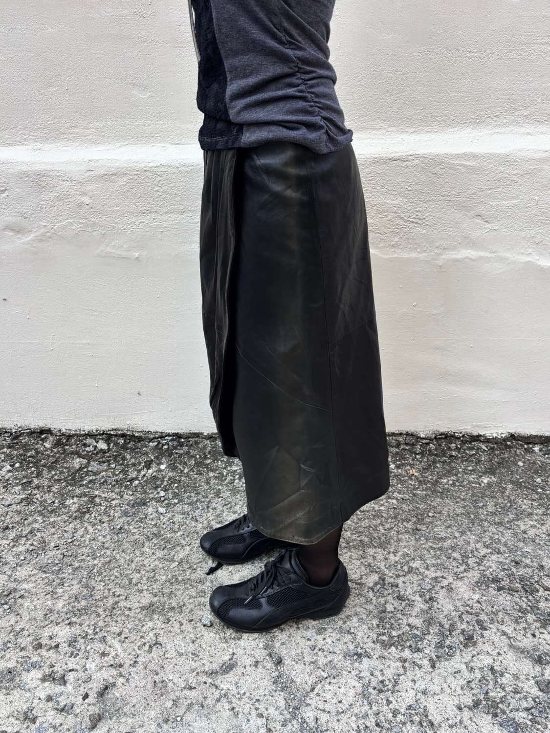 Washed leather shirring long skirt 상품이미지3