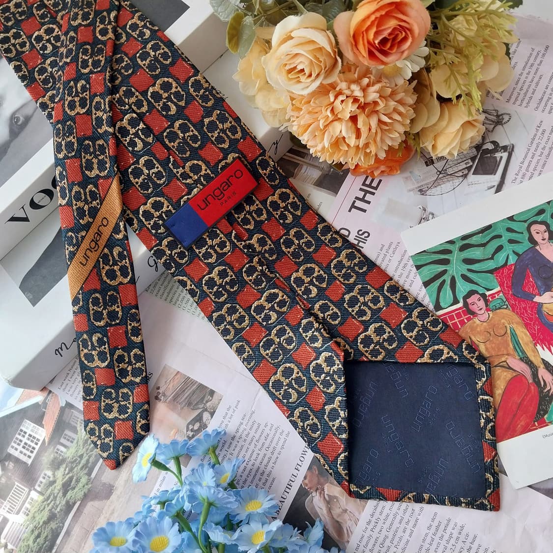 웅가로 실크 블랙 와인 패턴 넥타이 9.7cm A등급 K2531 상품이미지5