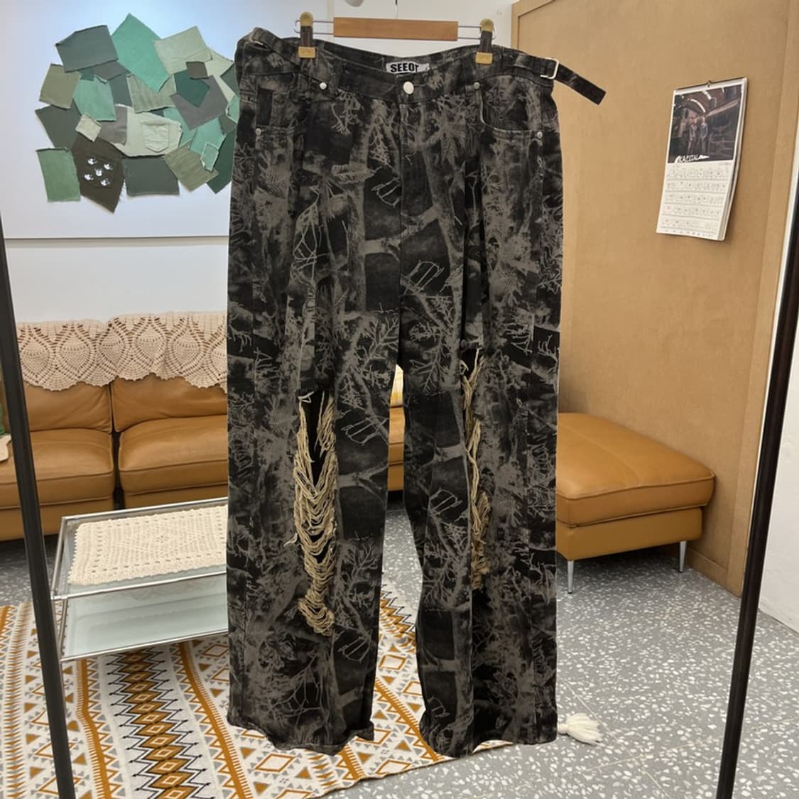 SEEOT 빈티지 아메카지 스트릿 펑크 데미지 와이드팬츠 L C10725 상품이미지3