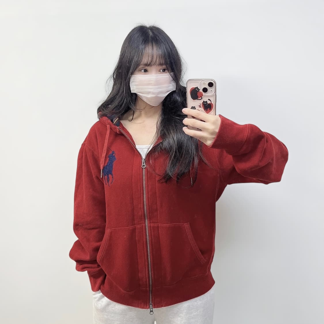 폴로 랄프로렌 빅 포니 체크 후드집업 레드 상품이미지1