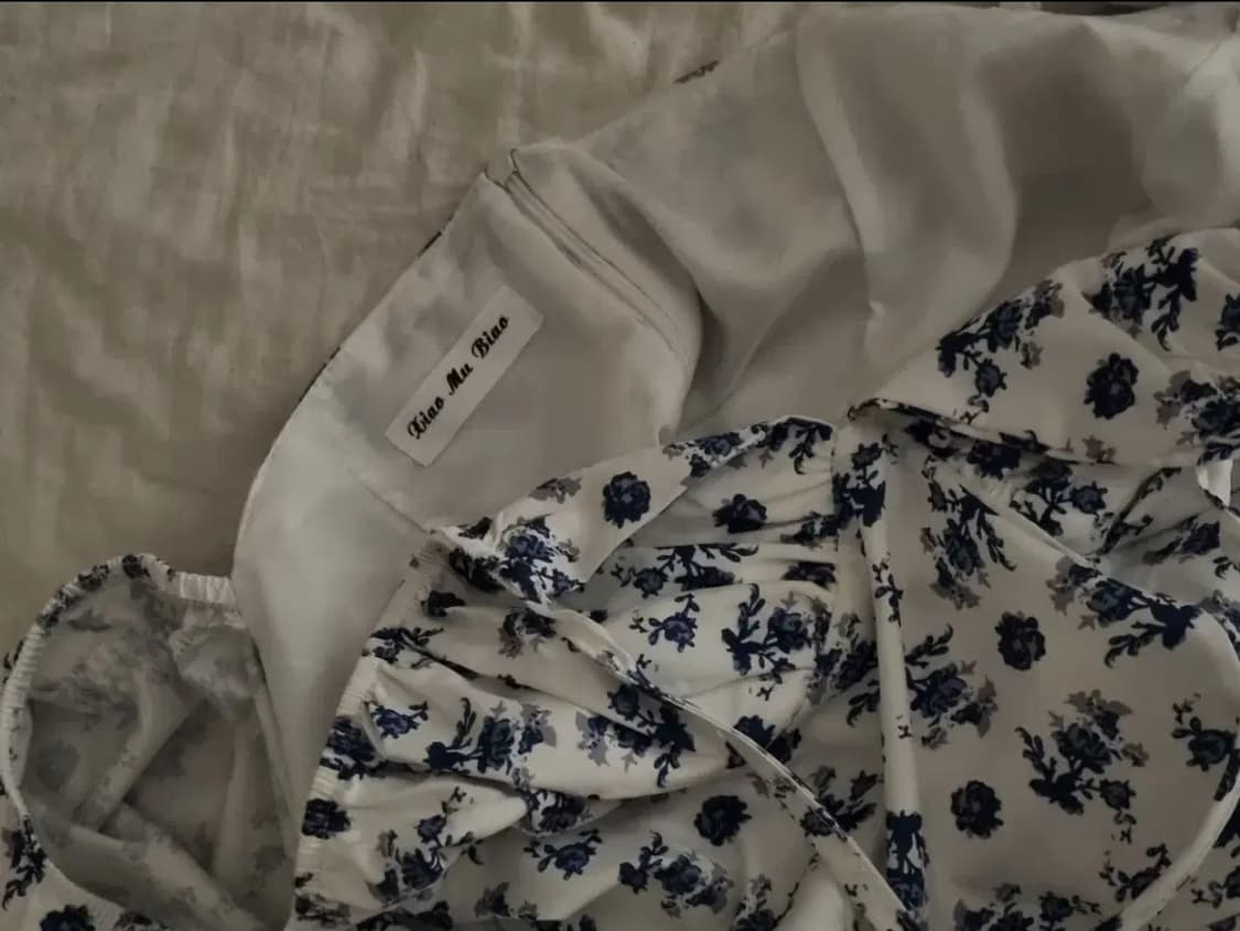 플라워 원피스 화이트 블루 퍼프 드레스 트임 상품이미지4