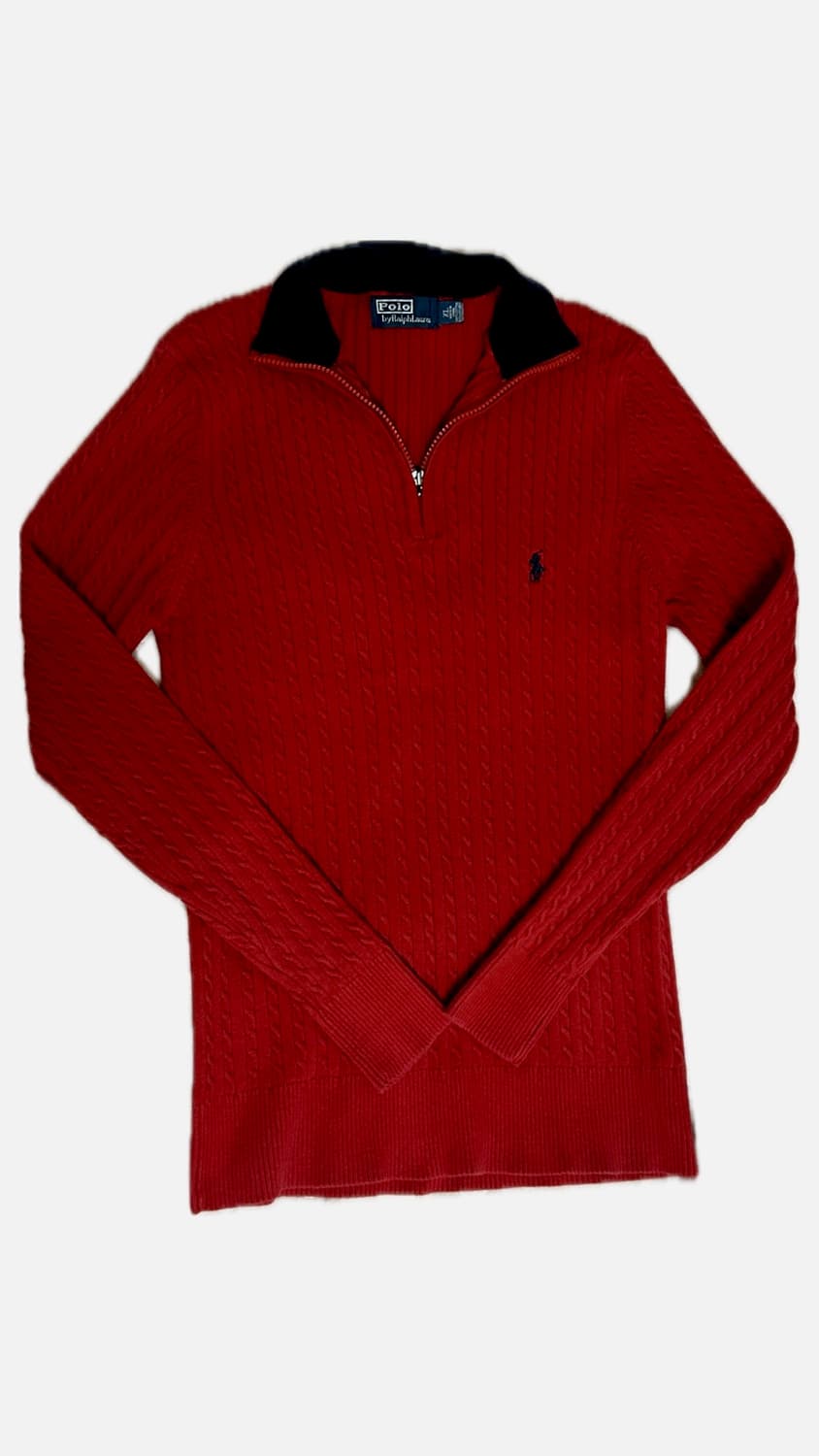 폴로 랄프로렌 케이블 반집업 니트 레드 상품이미지1