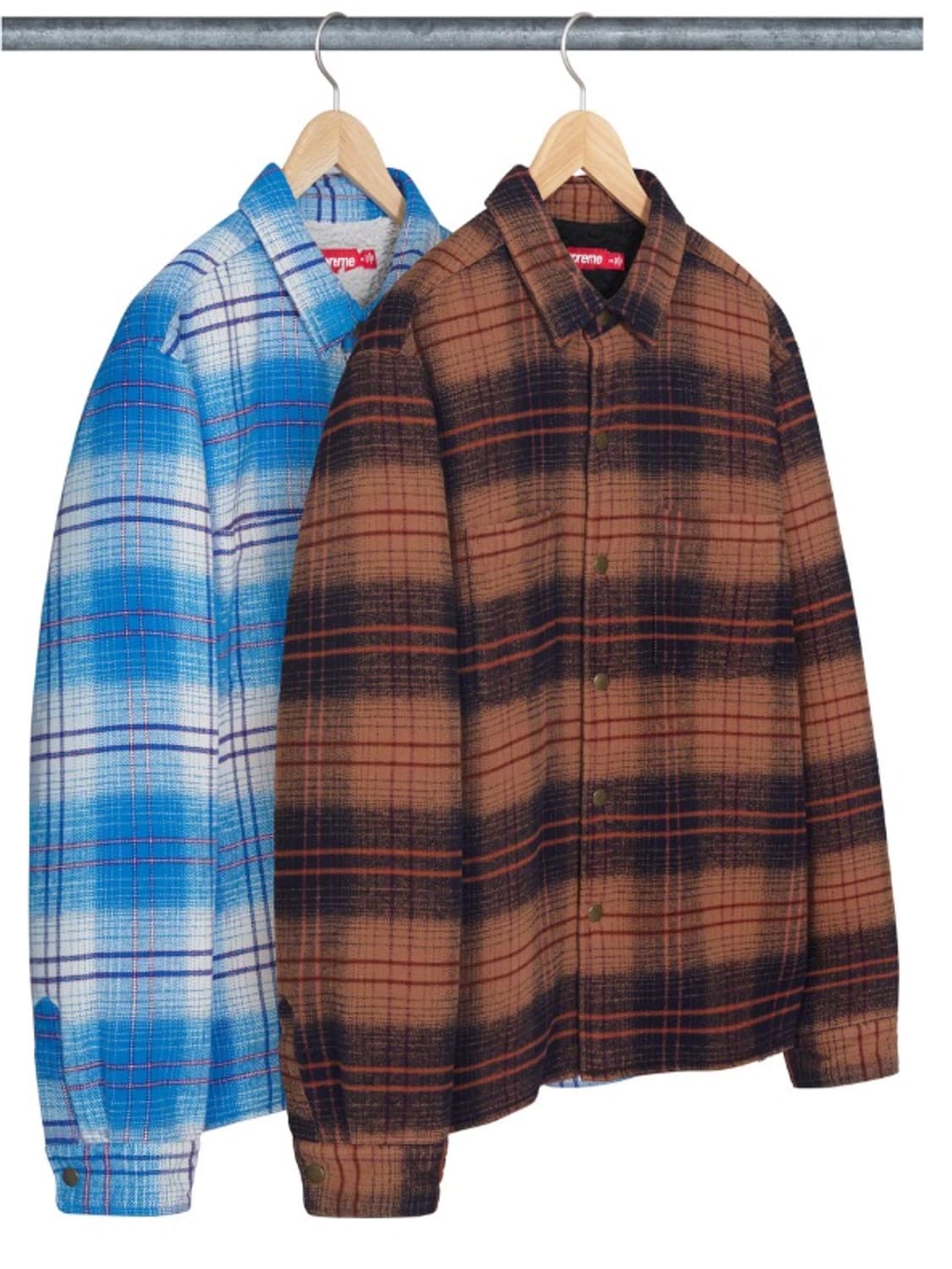 L - 슈프림 라인드 플란넬 스냅 셔츠 브라운 상품이미지1