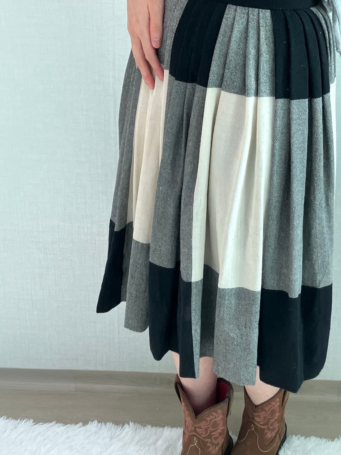 jpn vintage 블랙 그레이 체크 미디 스커트 y2k 스트릿 갸루  상품이미지3