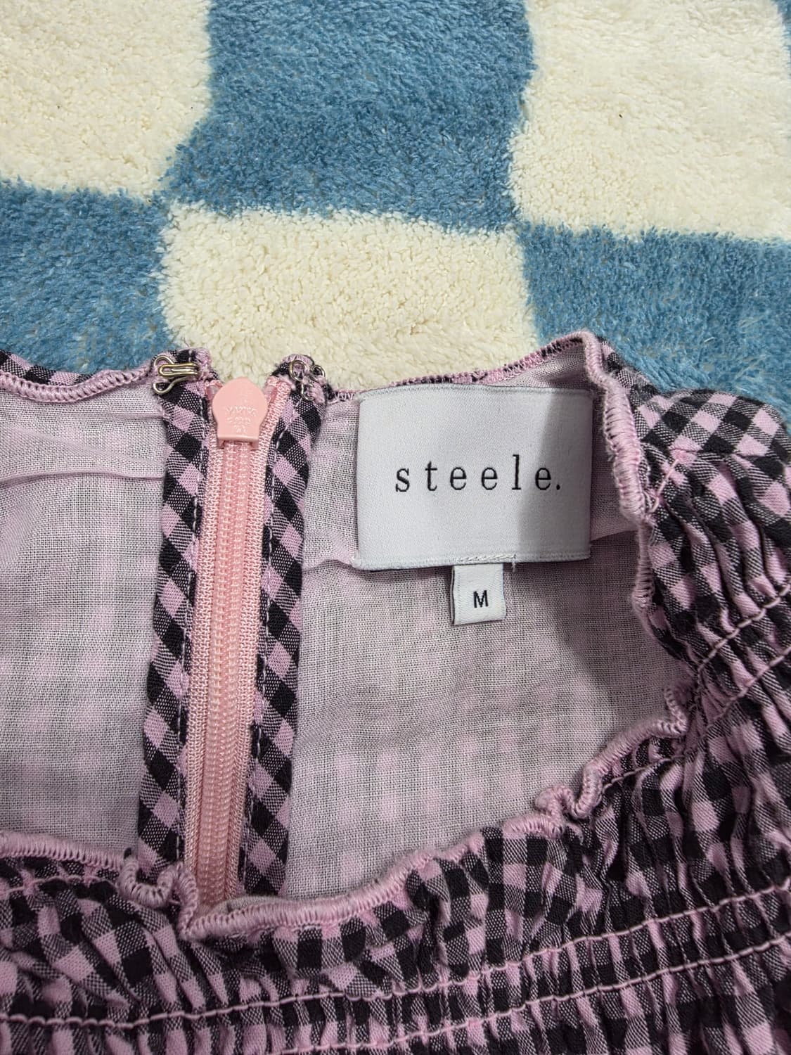 STEELE 핑크 깅엄체크 퍼프 원피스 상품이미지4