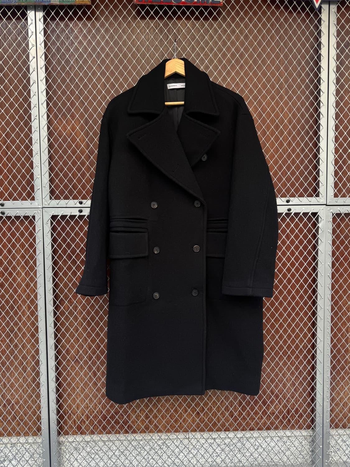 statement 스테이트먼트 울 블랙 더블 오버핏 롱코트 F 상품이미지1