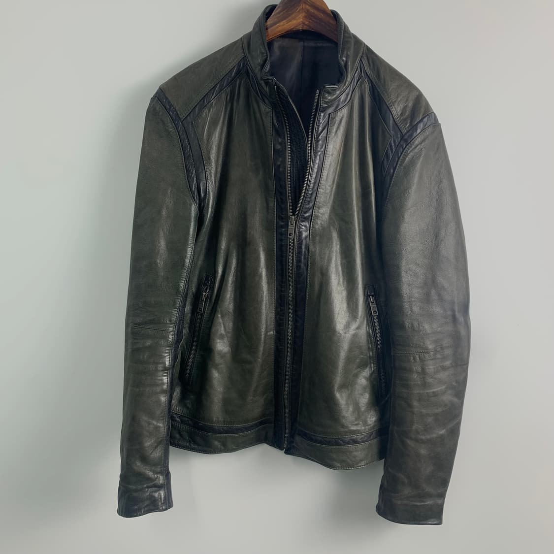 Vintage 빈티지 카키 양가죽 레더 자켓 상품이미지3