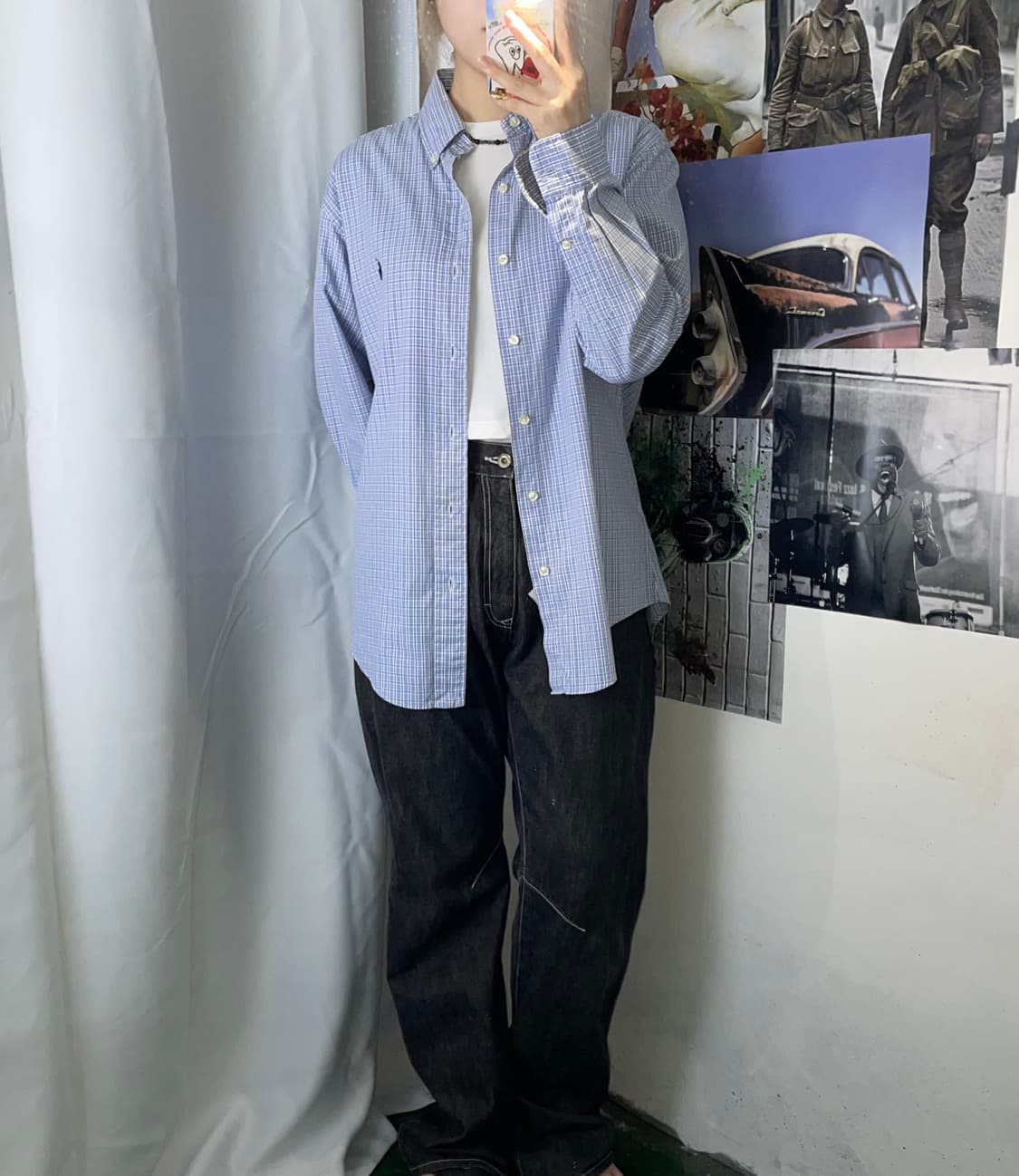 랄프로렌 블루 체크무늬 셔츠 L 상품이미지3