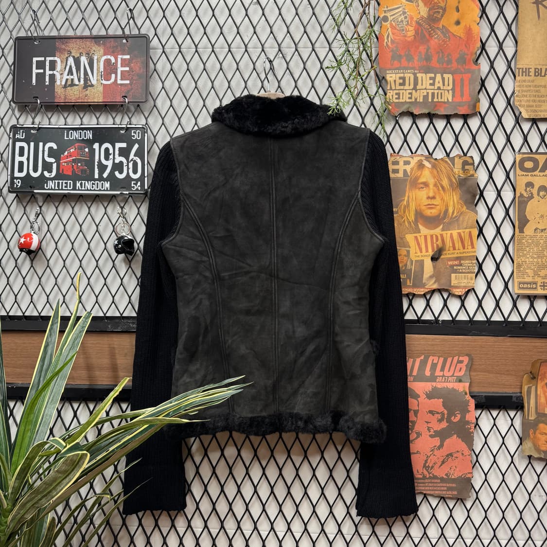 00s JPN VINTAGE 스웨이드 퍼트리밍 니트 자켓 블랙 상품이미지2