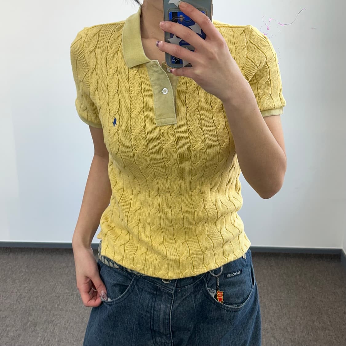 Polo 폴로 네이비 포니 옐로우 케이블 반팔 니트 상품이미지2