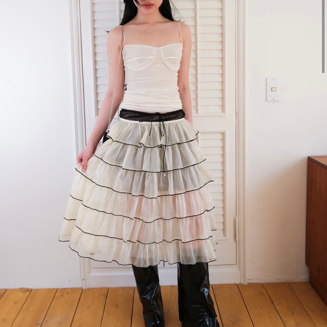 Noir Tiered Skirt *Cream 상품이미지4