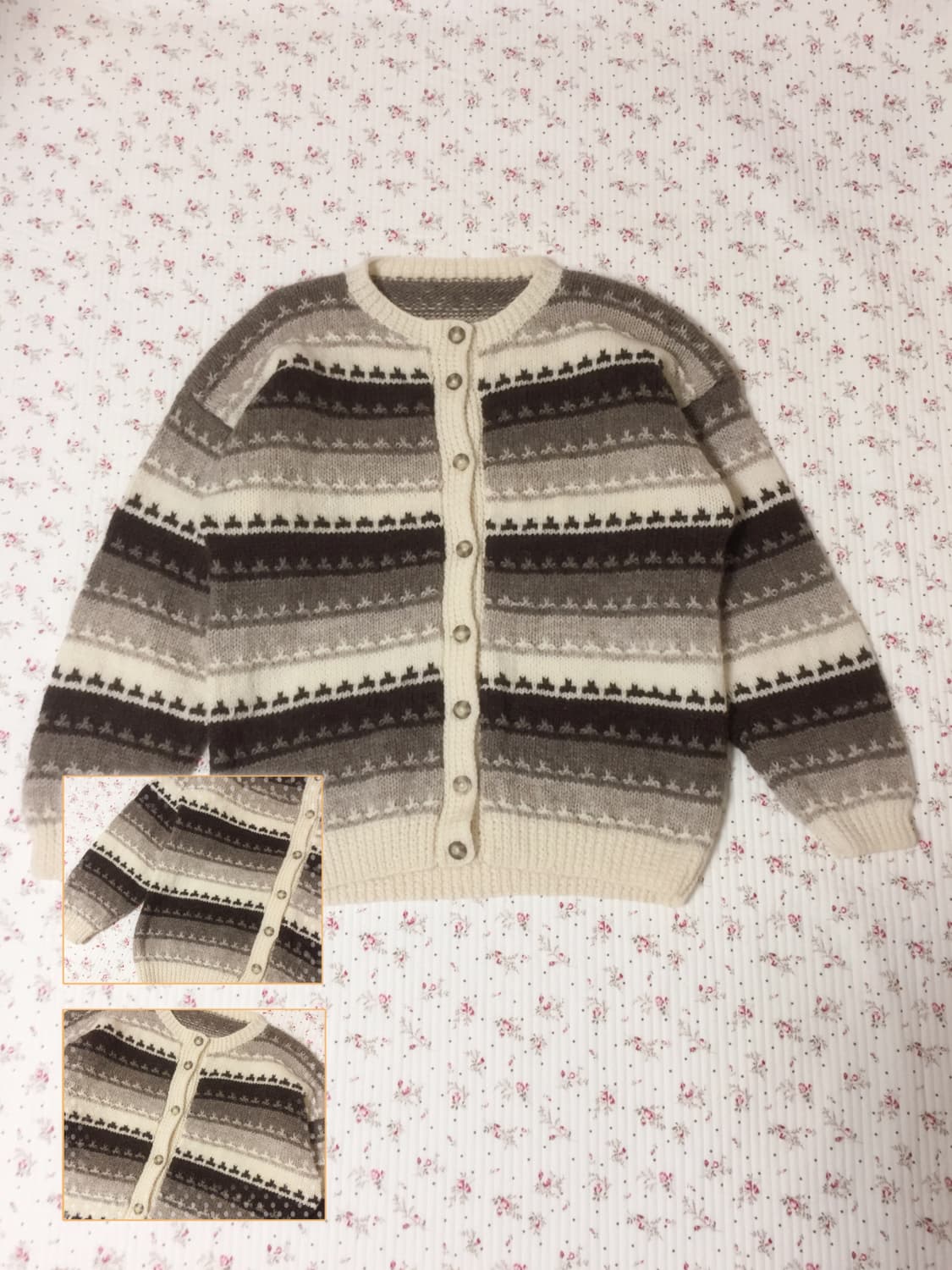 빈티지 모리걸 브라운 스트라이프 가디건 상품이미지1