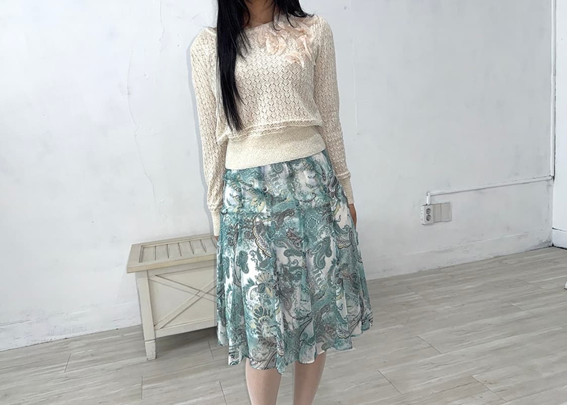 Jade Paisley Oriental Midi Skirt 상품이미지4