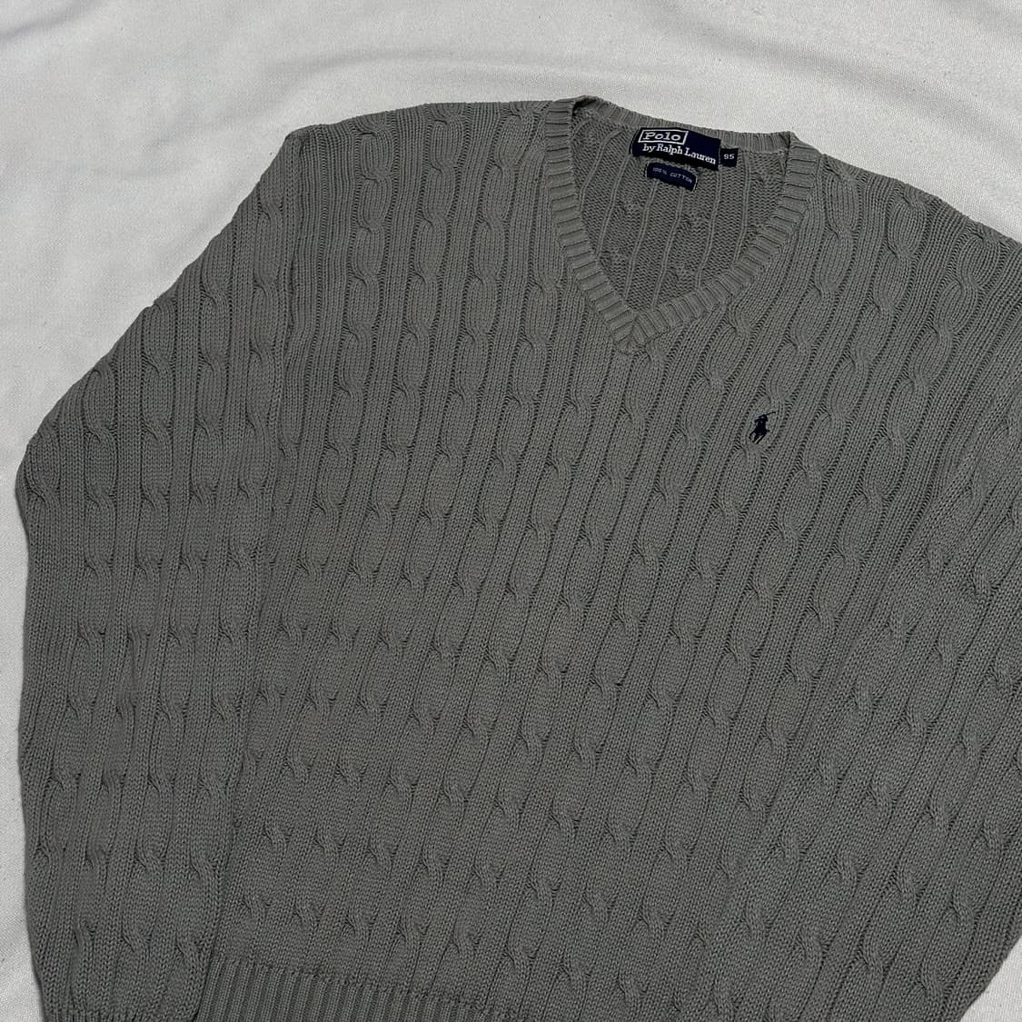95 폴로랄프로렌 코튼 그레이 브이넥 케이블 니트 상품이미지1