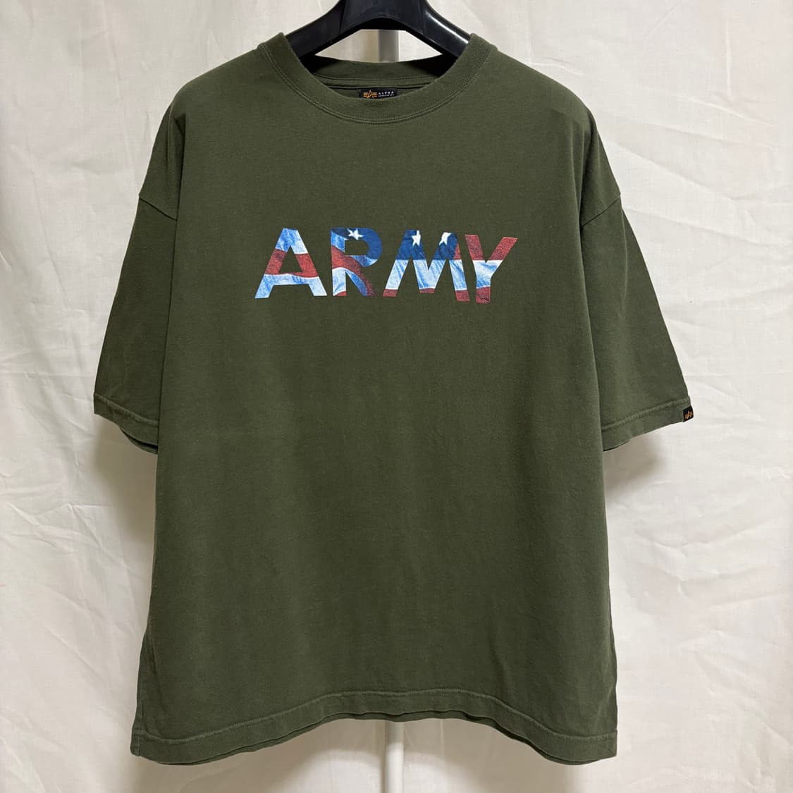 알파인더스트리 ARMY 성조기 프린트 반팔 티셔츠 / 올리브, L 상품이미지1