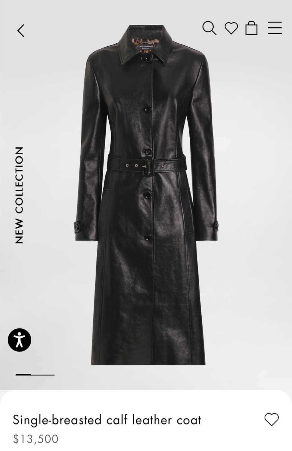 돌체앤가바나 싱글-벨티드 코트(레더-램스킨)44 사이즈(해외발송) 상품이미지3