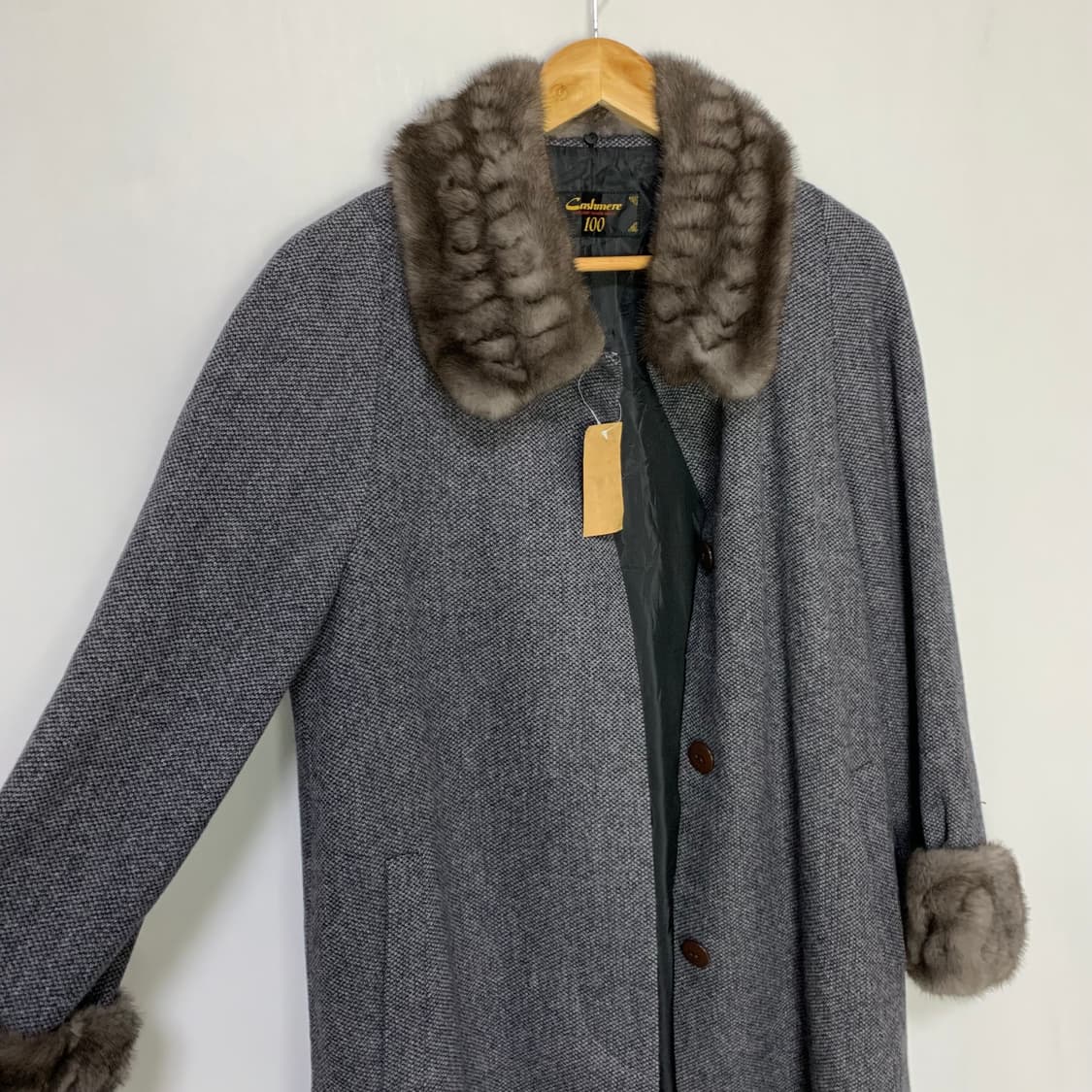 캐시미어 100% 빈티지 퍼 카라 여성 롱코트 그레이 상품이미지3