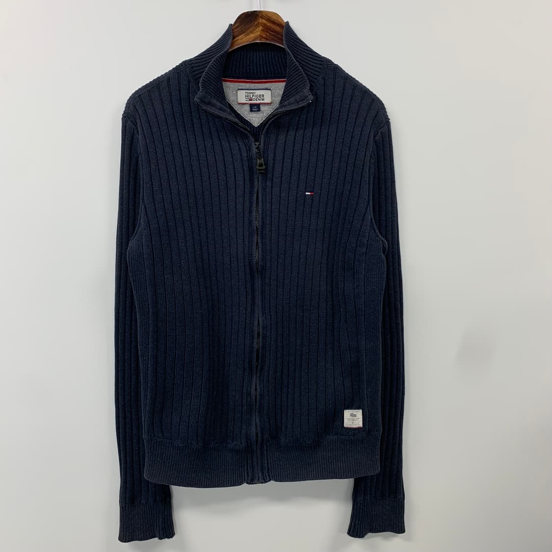 타미힐피거 자수로고 네이비 골지 니트 집업 가디건 상품이미지2