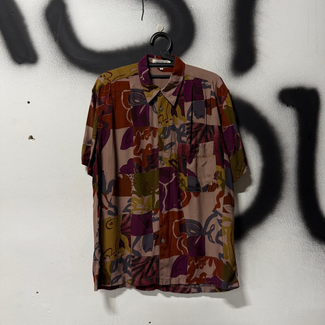 VTG 빈티지 컬러블록 플라워 풀 패턴 하와이안 반팔 셔츠 상품이미지1