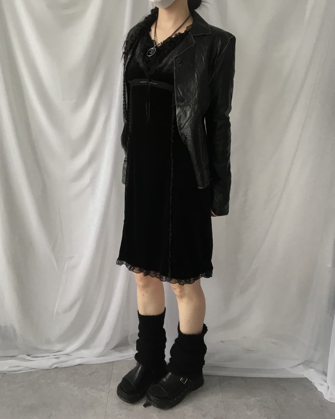 Lace trimming velvet onepiece 상품이미지7