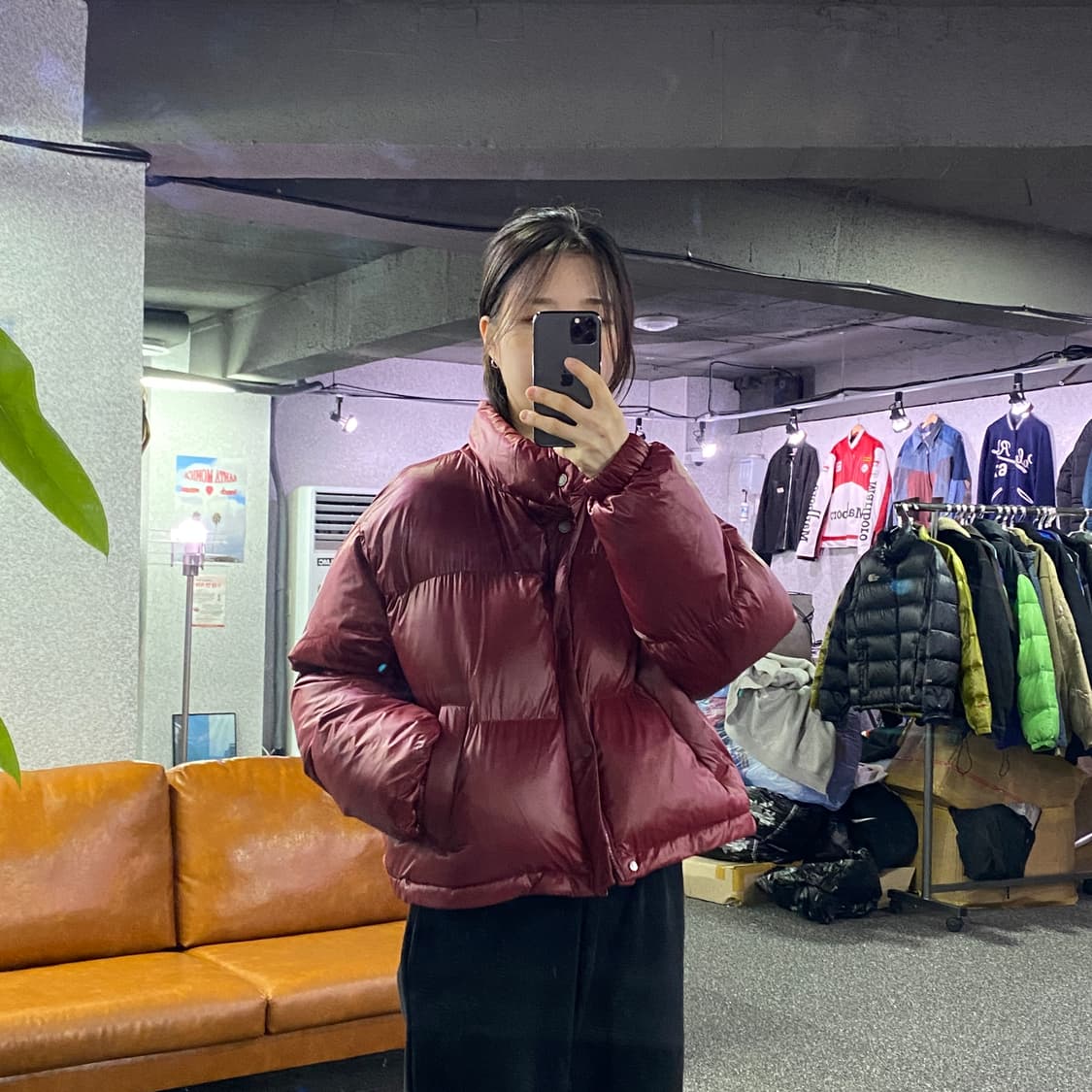 코드그라피 버건디 나일론 세미크롭 패딩 B3292 상품이미지1