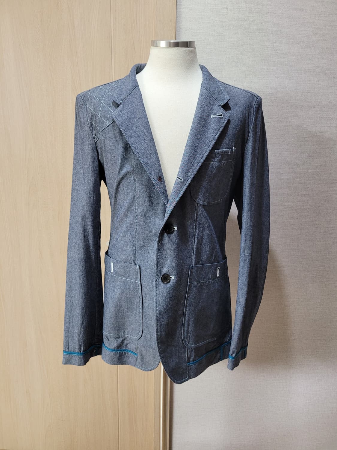 캘번 KELBURN 남자 샴브레이 사파리자켓 105 블루 상품이미지1