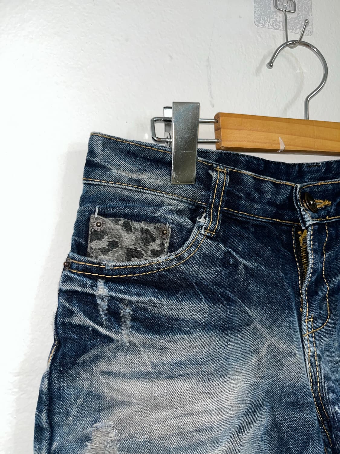 데님 레오파드 포켓 숏팬츠 상품이미지3