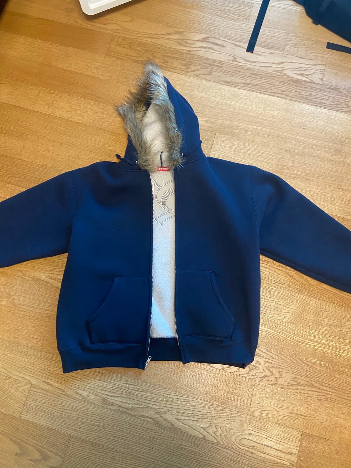 슈프림 포푸 퍼 집업 후드 스웨트셔츠 네이비 상품이미지1